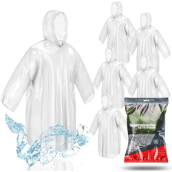 8x Einweg & Einmal Regenjacke mit Kaputze - Regencape - Regenponcho -Regenumhang - transparent & wasserdicht für Erwachsene - Damen & Herr