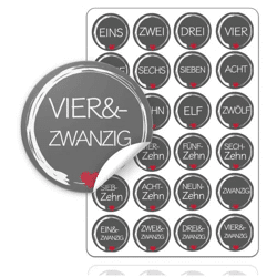 Adventskalender Weihnachten Aufkleber Etiketten Sticker Zahlen Buttons 1-24 selbstklebend zum basteln (Edition 1)