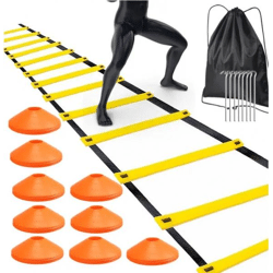 Agility Ladder Training Set - 6 m Trainingsleiter & 10x Hütchen für Slalom - Fußball Trainingszubehör & Fußballtraining (1)