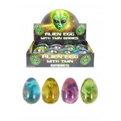 Alien Egg Mit Zwilling Baby Figuren, 58g, 8,5cm x 5,3cm, Gold/Silber - Sammlerstück