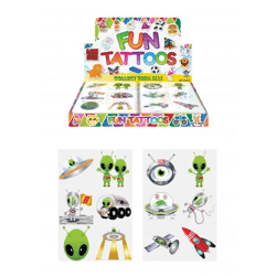 Alien-Tattoos für Kinder, 4 cm, 6 Stück pro Karte, 2 Designs – temporäre Aufkleber
