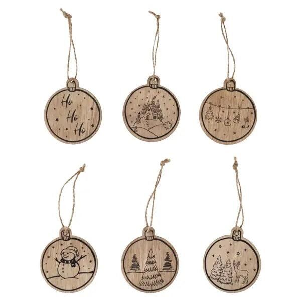 Anh&auml;nger Holz Christbaumkugel, 6/s, 6cm Durchmesser &ndash; Moderne Baumanh&auml;nger | Stilvolle Holzbaumschmuck