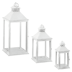 Antik Weiße Laternen im 3er Set - Vintage Dekorative Kerzenhalter, Rustikale Innen- und Außendeko