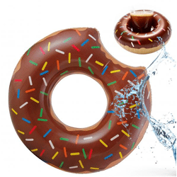 Aufblasbar angebissener Donut braun Ø 120 cm Schwimmring Schwimmreifen - Pool & Wasser mit Getränkehalter für Kinder & Erwachsene (Braun