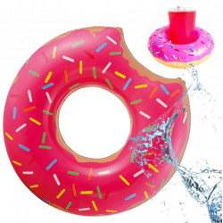 Aufblasbar angebissener Donut pink Ø 120 cm Schwimmring Schwimmreifen - Pool & Wasser mit Getränkehalter für Kinder & Erwachsene (Pinker