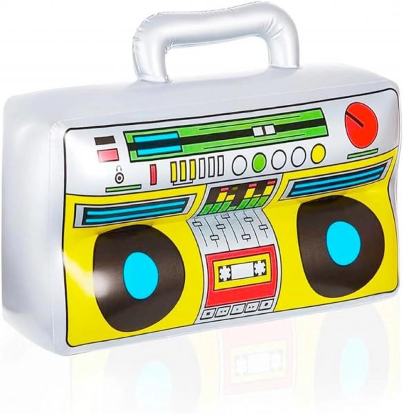 Aufblasbarer Retro Ghettoblaster ca 45 x 42 cm Hip Hop Radio Walkman 80er 90er Outfit Party Accessoires Kostüm Fasching Karneval Bad Taste