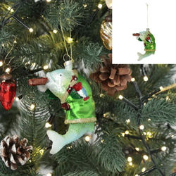 Außergewöhnlicher Glasfisch mit Zigarre Weihnachtsanhänger, Glitzer, 10cm