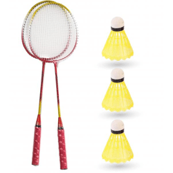 Badminton Erwachsene Federball Schläger Set inkl. 3X Federbälle Badmintonbälle für Training & Wettkampf