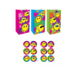 Bag Smile Sticker Set, 3 cm, 6 Designs, Metallic, Mehrfarbig, Geschenktüten 13x25x8 cm
