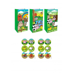 Bauernhof-Tasche mit 3 Designs & 3 cm Aufklebern, Vielfalt 6Er-Pack, 13x25x8 cm