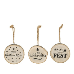 Baumscheiben-Hänger Weihnachten, 3er-Set, ca. 18 cm Durchmesser – Rustikale Festtagsdekoration