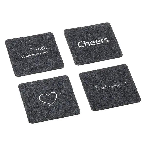 Bedruckte Filzuntersetzer, Set mit 4 St&uuml;ck, 10x10cm, Stilvoll & Praktisch