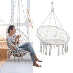 Beige Hängesessel Makramee, Geräumig und Stilvoll, Ca. 1,1m Hoch