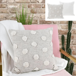 Beiges Dekokissen mit Pom-Pom-Besatz, ca. 45x45 cm, Zierkissen