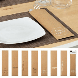 Bestecktaschen mit Sprüchen, 8 Stück pro Set, 4er Pack, ca. 25cm Hoch – Stilvolle Tischdekoration