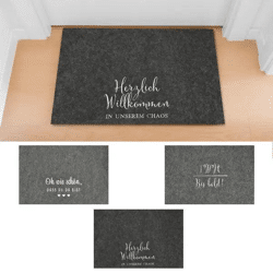 Bestickte Filz-Fußmatten mit Sprüchen, 3er-Set, ca. 60x40cm, Einladende Dekoration