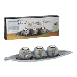 Blattmotiv Teelichtleuchter, 3-flammig, 50x17cm – Stilvolle Tischdekoration