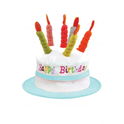 Blauer Geburtstagskuchenhut mit 6 Kerzen | Festlicher Partyhut für Erwachsene