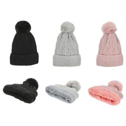 Bommelmütze im Zopfmuster, 3er Set - Modische Winterkopfbedeckung für Wärme