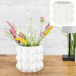 Breite Weiße Keramikvase mit Blasenmuster, 13cm Hoch, Dekorative Tischvase