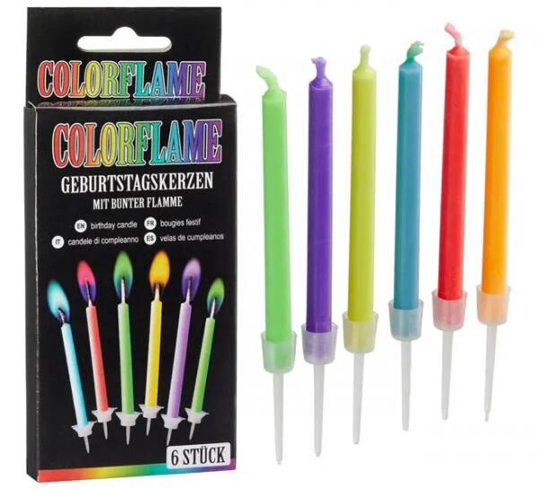 Bunte Flammen Geburtstagskerzen &ndash; Magisches Leuchten, 6er Set, 6cm