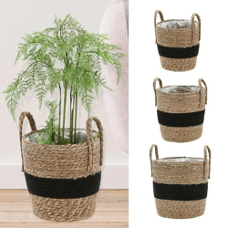 Cattail Pflanzkorb-Set, 3-teilig, Schwarz/Natur – Modernes Zuhause Zubehör