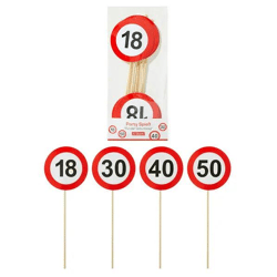 Celebration Picks, Circular Birthday Theme, 6-Pack, 4 per Set, Around 26cm Length