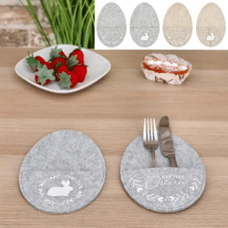 Charmante Bestecktasche - Filz Osterei Design, 4er Set | Festliche Utensilientaschen, ca. 22x14cm