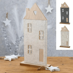 Charmante Filz-Haus Aufsteller auf Holzfuß, 36cm Höhe, 2er Set - Dekorative Wohnakzente