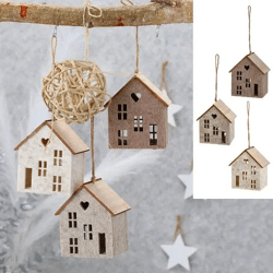 Charmante Filz-Haus Hänger mit Holzdach, 8,5cm Höhe, 3er Set - Festliche Wohnaccessoires