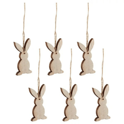 Charmanter Hänger Hase, natur, 6er Set, ca. 9 cm Höhe – Dekorative Osteranhänger