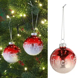 Christbaumkugel „Frohes Fest“, Rot-Weiß, Durchmesser ca. 6 cm