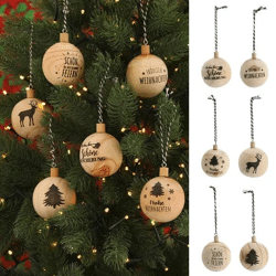 Christbaumkugel Holz Sprüche, 6 cm Durchmesser, 6er-Set – Rustikale Weihnachtsdeko