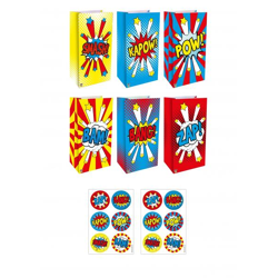 Comic-Tasche mit Aufklebern, 3 Designs, 13x25x8 cm, Set mit 3 Aufklebern