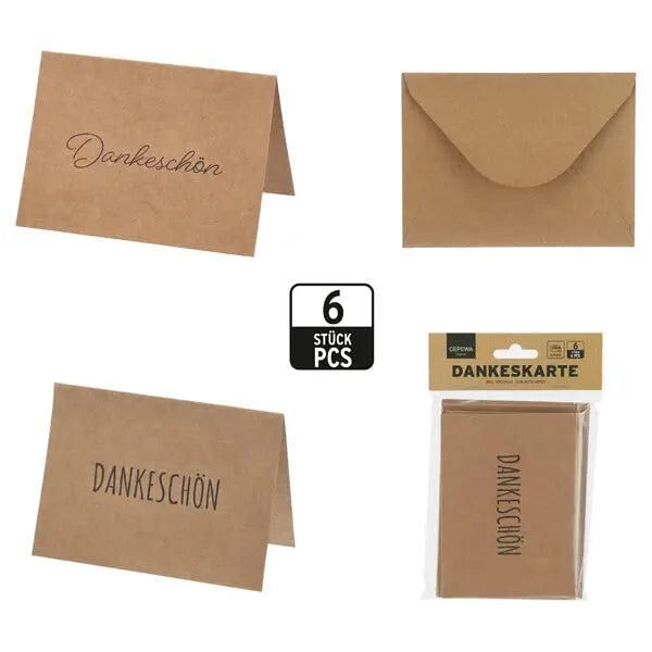 Dankeskarten aus Kraftpapier, 6er-Set, umweltfreundlich, ca. 13x9,5 cm