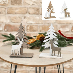 Deko Tanne m. Hirsch, 2er-Set, klein, 15cm - Charmante Winterdekoration