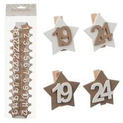 Dekoklammer für Adventskalender Stern - 24-tlg., 2/s, 4cm - Perfekt für weihnachtliche Bastelarbeiten