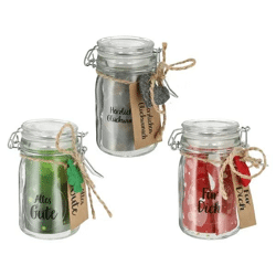 Dekorative Wunschgläser mit Sprüchen und Konfetti, 12x6.5x6.5 cm, 3er-Set - Inspirierende Geschenkidee