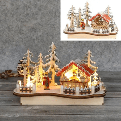 Dekoratives LED-Holzhaus, Landschaftsdesign, 25x16 cm, rustikaler Charme, Innenbeleuchtung