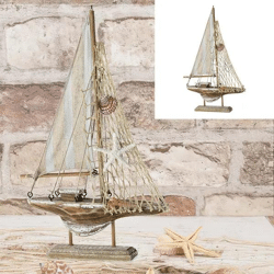 Dekoratives Segelboot Modell - Natur/Grau, Mittel, ca. 32cm Hoch, Maritime Wohnraumdeko