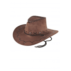 Deluxe adult cowboy hat brown with cord - Robust western hat for men & women