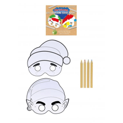 Diy Weihnachtsmasken aus Papier, A4-Format, 2 Stück mit 4 Buntstiften - Kreativset für Kinder