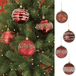 Dunkelrote Christbaumkugeln, Set von 4, ca. 8cm Durchmesser - Elegante Weihnachtsdekoration