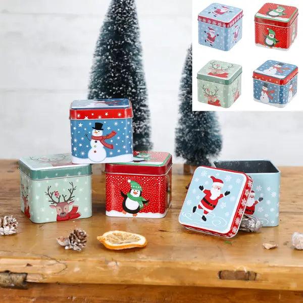 Eckige Weihnachts-Blechdosen 4er Set, ca. 7,5x6,5cm - Festliche Aufbewahrung, Geschenkboxen