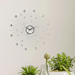 Elegante Wanduhr aus Metall mit Strass, Großformat 50 cm Durchmesser