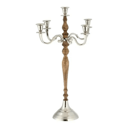 Eleganter Leuchter mit 5 Armen - Silber und Holz, ca. 60cmH: Stilvolles Highlight für Ihr Zuhause