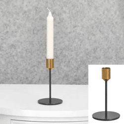 Eleganter Metall-Kerzenständer, Schwarz/Gold, 14 cm Höhe - Dekoratives Beleuchtungselement