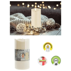 Elfenbeinfarbene LED Kerze 'New Flame', Groß, 7,5x15cm