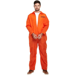 Erwachsene Gefängnis-Overall Orange mit Metall-Handschellen, Einheitsgröße