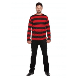 Erwachsene Kostüm gestreiftes Oberteil Rot-Schwarz - Karneval & Fasching Verkleidung